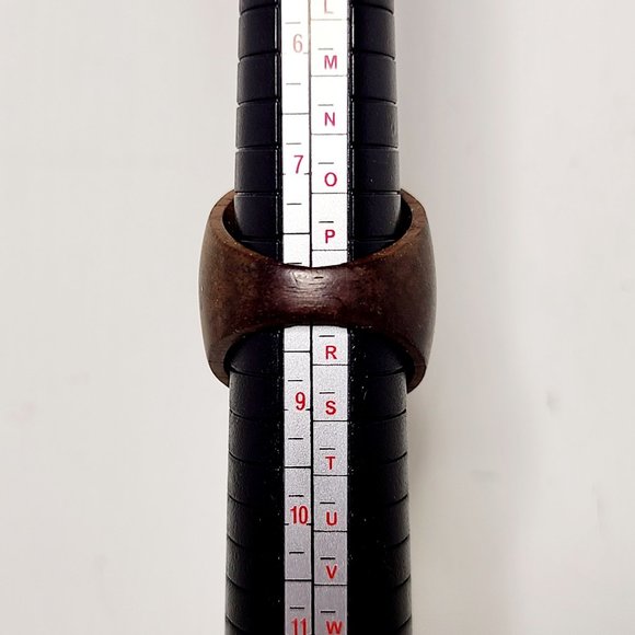 Vintage Two Tone Wood Bangle & Ring With Silver Swirl Cocktail Mod Chunky BOHO - Picture 3 of 3